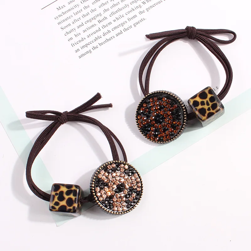 Top Trends: Fashion Rubber Bands For Lady Acrylic Stones Paved Disc Beading Charms Elastic Hair Band Hair Rope For Women Leopard Print Style Shoppable Styles