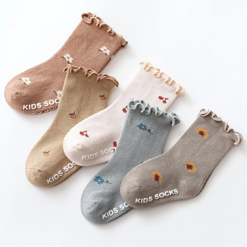 Top Trends: 0-5 Years Toddlers Girls Frilly Socks Soft Cotton Baby Ankle Sock Flower Pattern Children Socks Anti Slip Infant Floor Sock Shoppable Styles