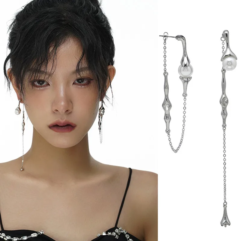 Top Trends: XIALUOKE S925 Needle Punk Long Tassels Pearl Drop Earrings For Women Personality Hyperbole Earrings 2021 New Jewelry Gift Shoppable Styles