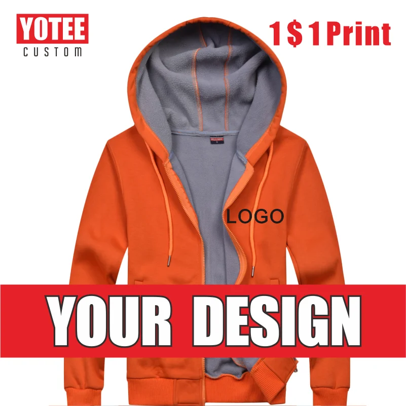 Top Trends: YOTEE Zipper Hoodie Fashion Brand Logo Custom Thicken Men's Sweatshirt Solid Color Top Hoodie Fall Winter 2021 New DIY Shoppable Styles