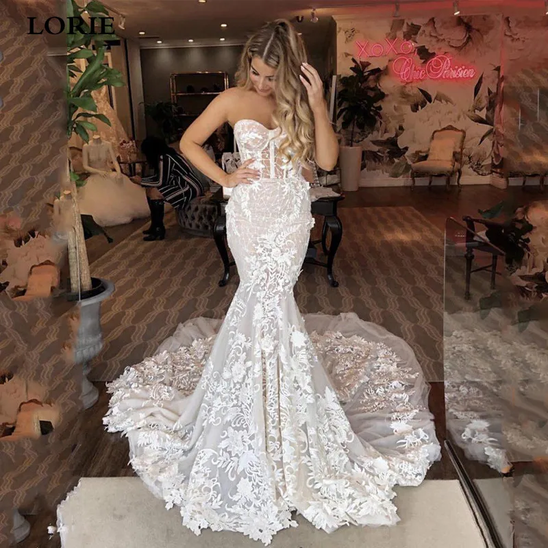 Top Trends: LORIE Mermaid Wedding Dress Sweetheart Bride Dress Appliqued With Flowers Lace Boho Wedding Gown Vestidos De Novia Shoppable Styles