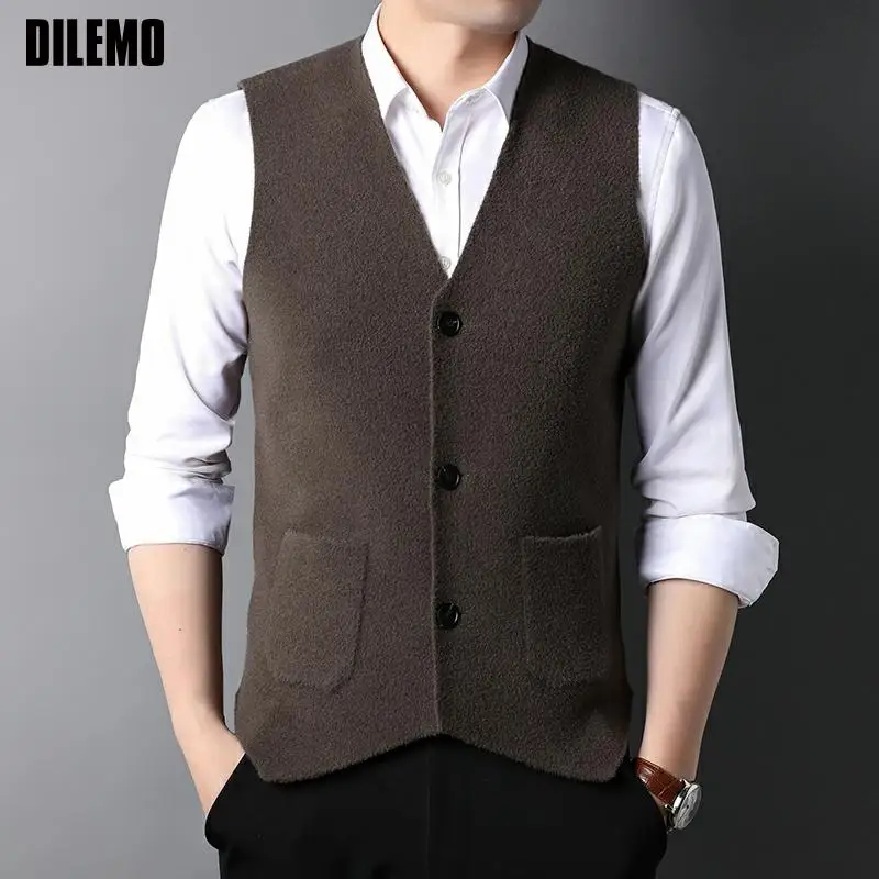 Top Trends: Top Grade New Autum Fashion Brand Slim Fit Knit Cardigan Sweater Vest Men Vintage Winter Woolen Sleeveless Casual Man Clothes Shoppable Styles