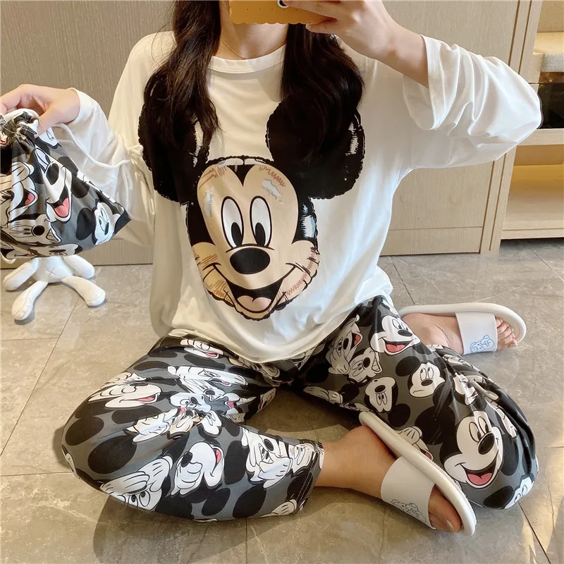 Top Trends: Disney Girl Daisy Printed Spring And Autumn Bag Pajamas Women Cute Cartoon Long Sleeve Long Pants Homewear Set Pajamas Shoppable Styles