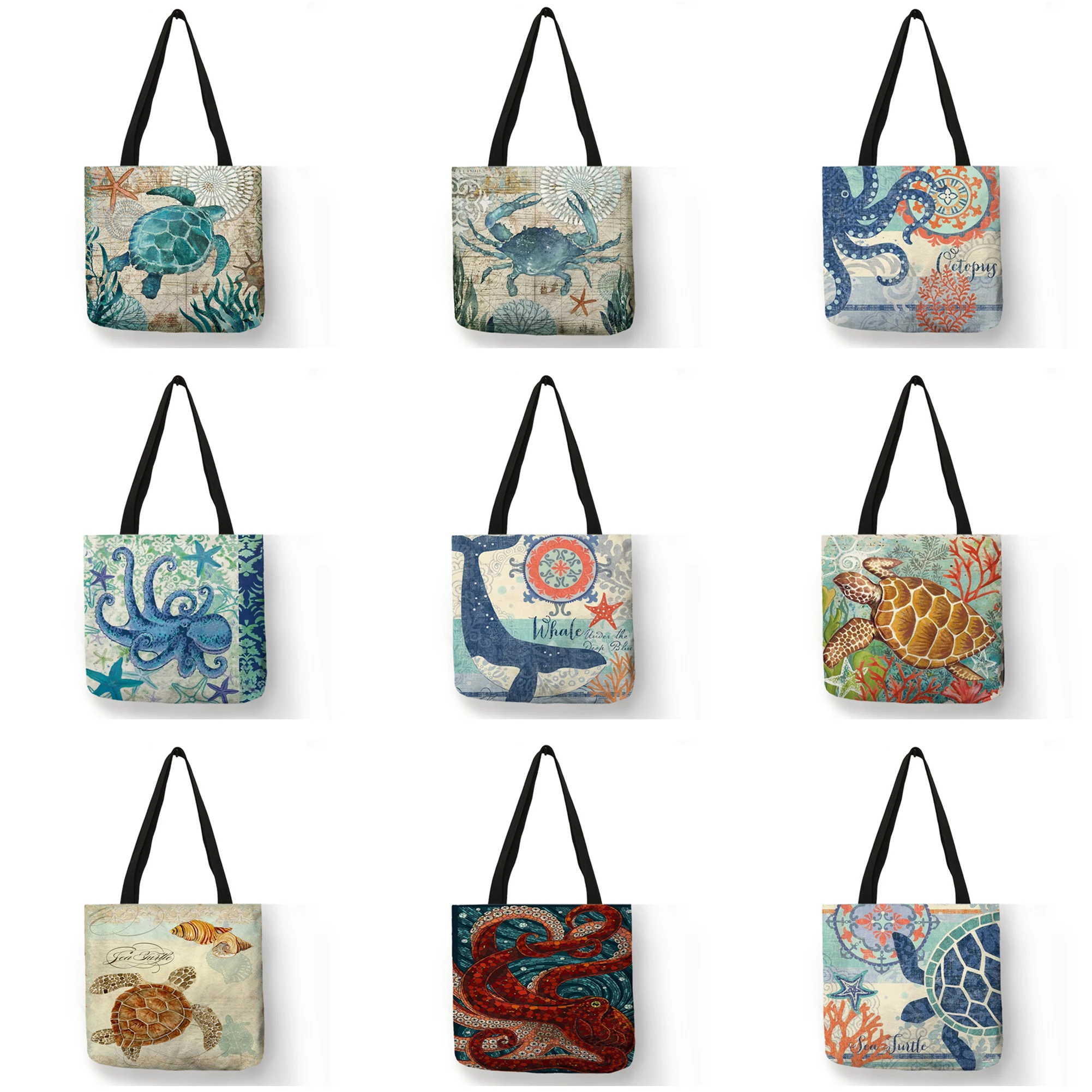 Top Trends: Casual Leisure Totes Bag Women Handbag Marine Animal Sea Turtle Horse Octopus Print Travel Shopping Shoulder Bags For Groceries Shoppable Styles