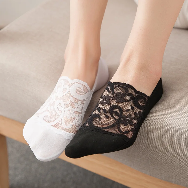 Top Trends: 5 Pair Summer Women Socks Slippers Non-slip Breathable Lace Lace Invisible Socks Sexy Non-slip Cool Thin Socks Fashion Socks Shoppable Styles