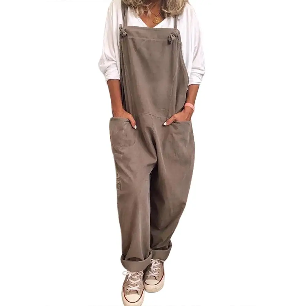 Top Trends: 2020 Women Casual Solid Strappy Dungarees Vintage Cotton Linen Loose Party Long Harem Overalls Rompers Jumpsuits Shoppable Styles