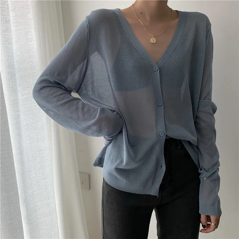 Top Trends: Cardigan Women Korean Long Sleeve Cardigan Summer Cropped Cardigan Knitted V-Neck Thin Ice Silk Sweaters Sunscreen Shirt Tops Shoppable Styles