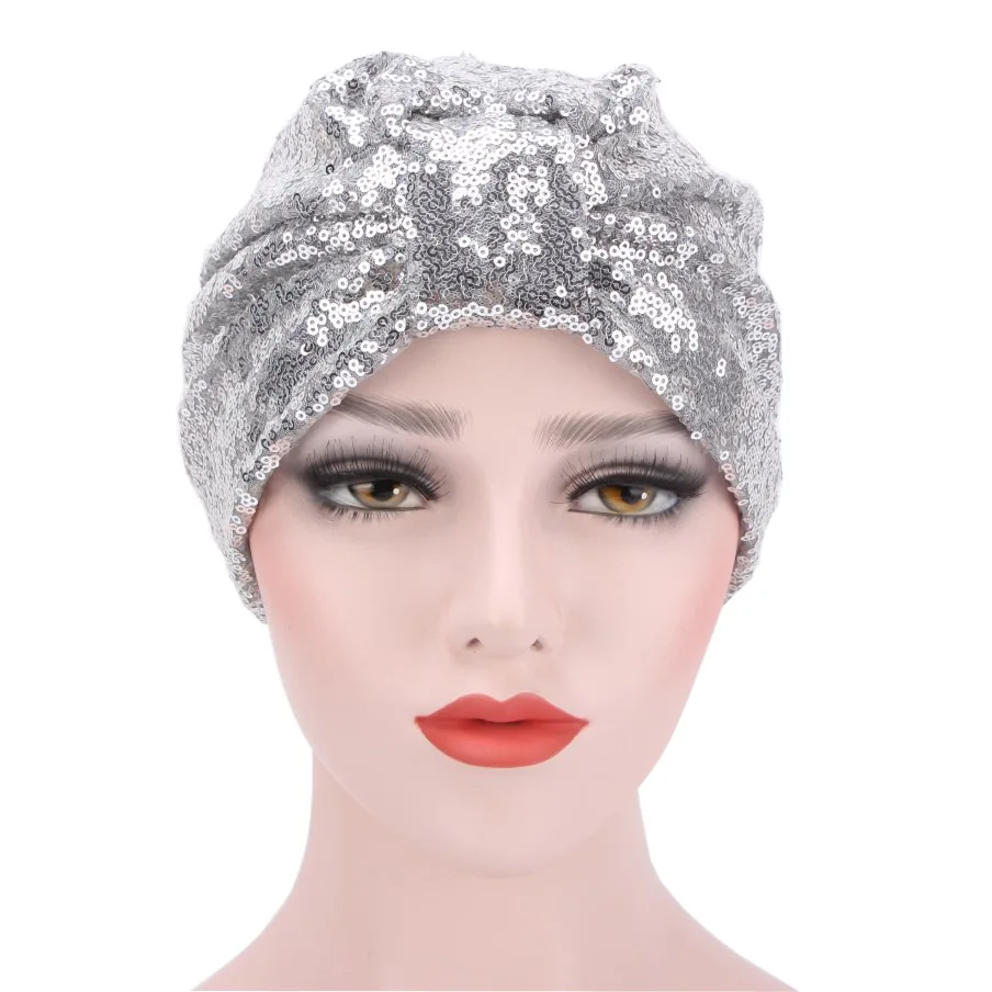 Top Trends: 2021 New Women Glitter Sequins Turban Cap Muslim Fashion Headwear African Headwraps Ladies Headscarf Bonnet Islamic Hijab Caps Shoppable Styles