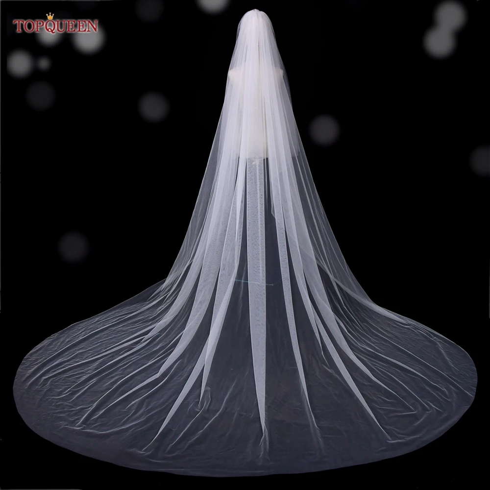 Top Trends: TOPQUEEN V25L Long Bridal Veils 2 Layers Simple Elegant Wedding Veil 3M*5M Extra Wide And Extra Long Cathedral Veil Soft Swiss Shoppable Styles - Image 3