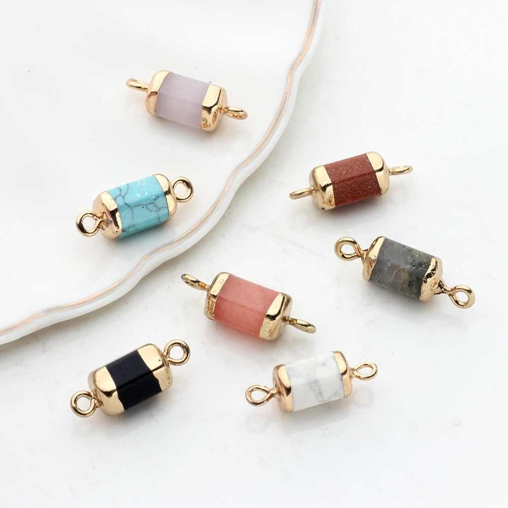 Top Trends: 2pcs / lot Natural Stone Charms Handmade Cylinder Double Hole Barrel Beads Connectors Pendant For DIY Necklace Jewelry Accessories Shoppable Styles