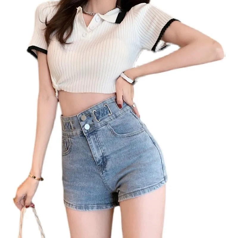 Top Trends: Women's Korean High Waist Light Blue Jeans Shorts, Thin Wide Leg Pants, Casual Loose A-line Pants, New Spring And Summer 2023 Shoppable Styles - Image 2