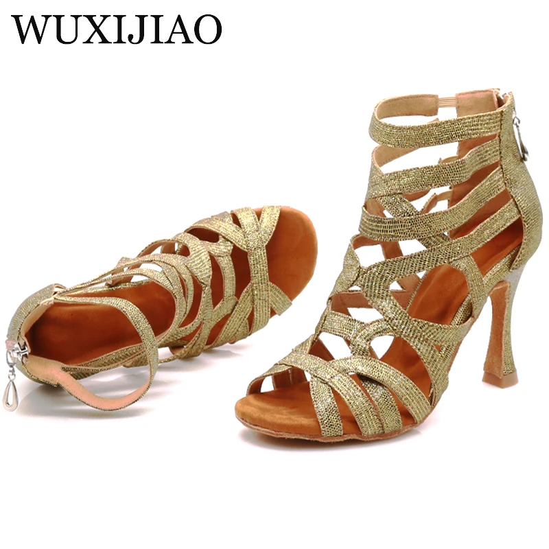 Top Trends: WUXIJIAO 2020 New Latin Dance Shoes Green Pink Gold Glitter Fabric Salsa Dance Shoes Women Ballroom Dance Boots Cuba Dance Shoes Shoppable Styles - Image 5