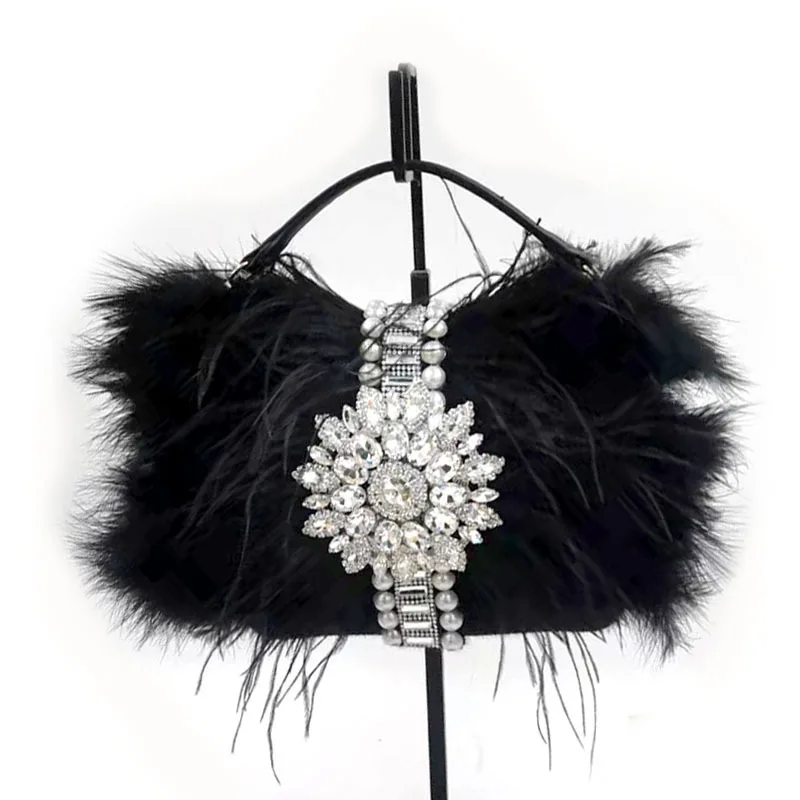 Top Trends: Luxury Real Ostrich Feathers Handbag Evening Bags Women's Pouch Purse Luxury Diamond Women Bags Evening Party Clutch Bag Shoppable Styles