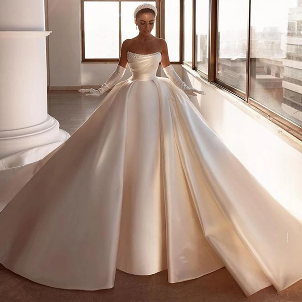 Top Trends: Elegant Ball Gown Wedding Dress 2022 Strapless Shinny Crystals Floor-Length Custom Made Bride Robe De Mariée Vestido Feminino Shoppable Styles