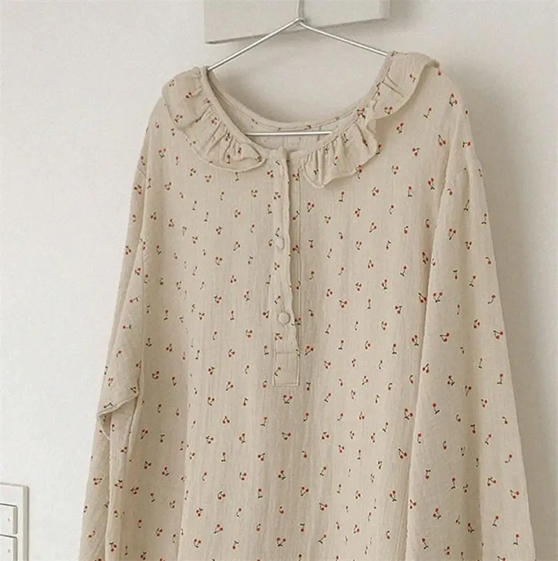 Top Trends: Ruffles Sleep Dress Women Long Sleeve Kawaii Cherry Print Korean Sleepwear Homewear Long Dress Autumn Elegant Casual Loose A001 Shoppable Styles - Image 6