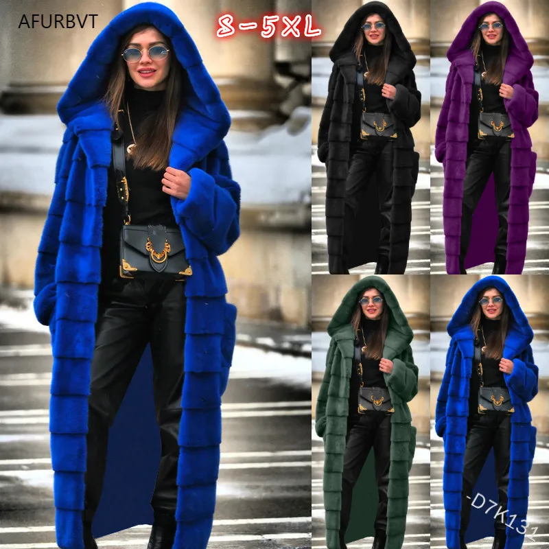 Top Trends: 2022 Casual Faux Fur Coat Women Hoodies Furry Thick Warm Long Faux Rabbit Fur Jacket Slim Winter Coat Women Casaco Feminino 5XL Shoppable Styles