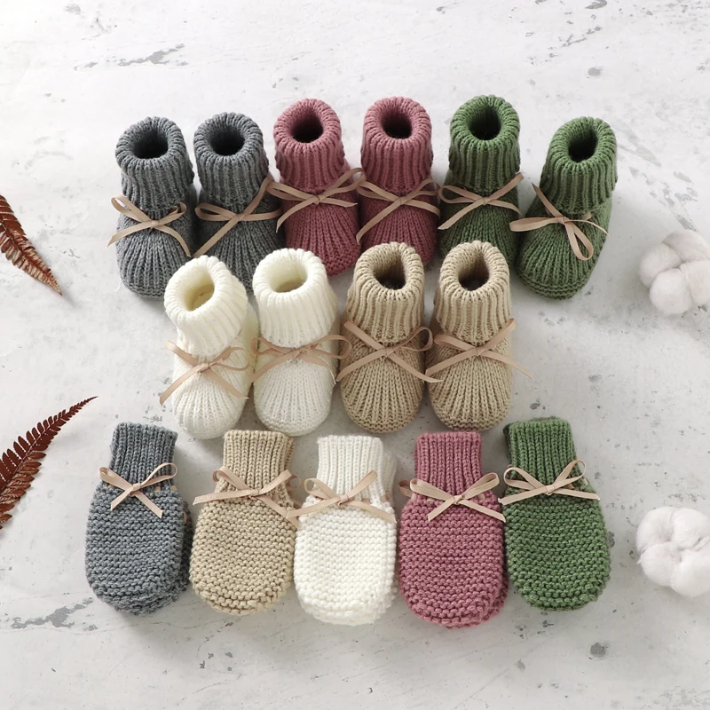 Top Trends: Baby Shoes + Gloves Set Knit Toddler Infant Slip-On Bed Shoes Hand Made Newborn Girl Boy Cute Boot Mitten Fashion Butterfly-knot Shoppable Styles