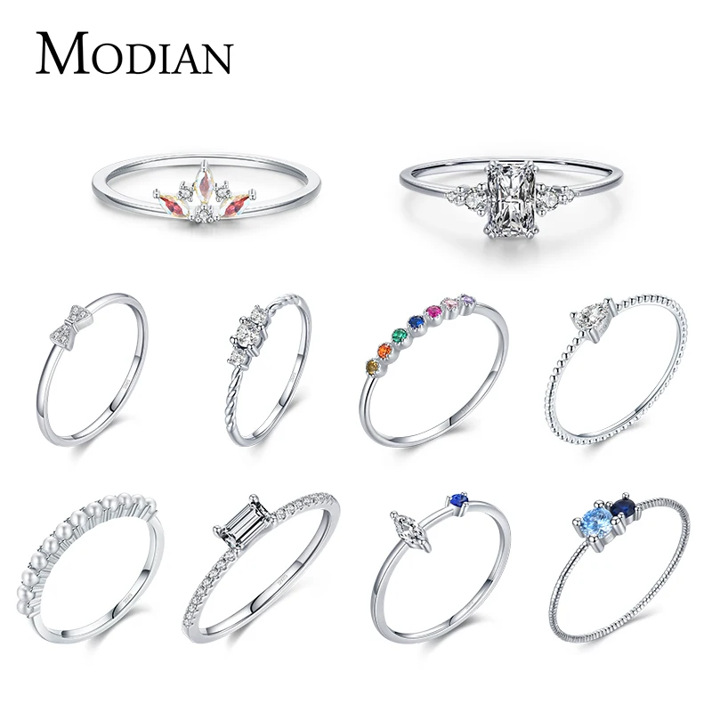 Top Trends: MODIAN 925 Sterling Silver Crown Bubble Pearl Rainbow Stackable Rings For Women Dazzling Clear CZ Wedding Engagement Jewelry Shoppable Styles