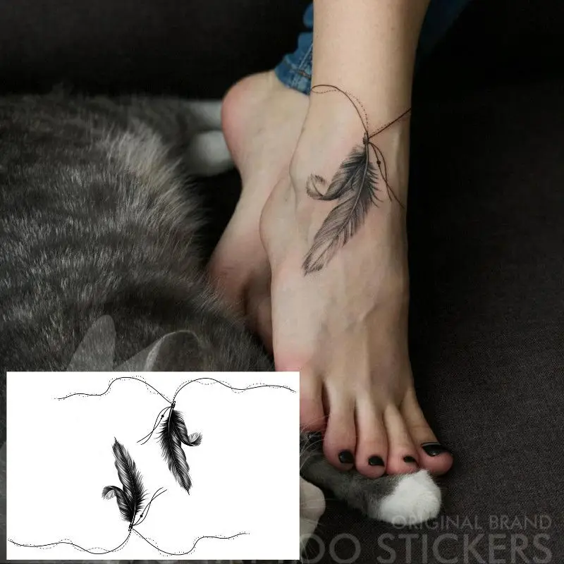 Top Trends: Ankle Feather Anklet Sexy Tattoo Stickers Waterproof Green Leaf Watercolor Tattoo Art Fake Temporary Tattoos Clavicle Shoulder Shoppable Styles