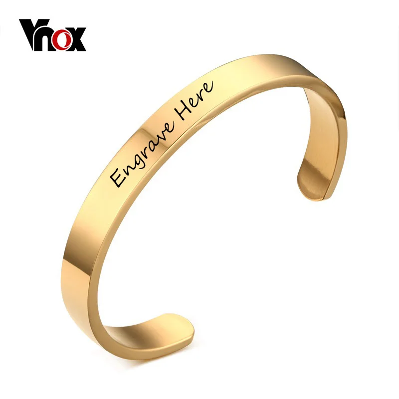 Top Trends: Vnox Bracelet Customized Jewelry Free Engraving Stainless Steel 6mm 8mm Men Jewelry Cuff Gold Color Personalized Open Bangle Shoppable Styles