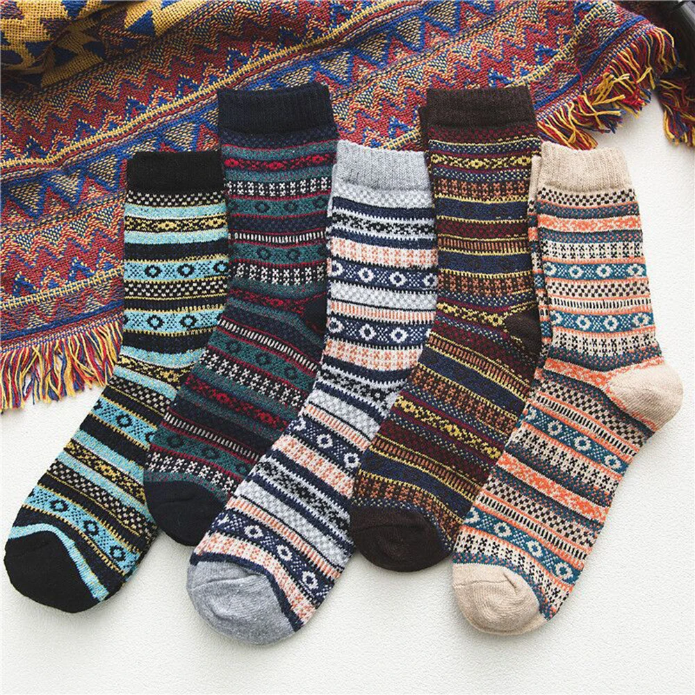 Top Trends: 5 Pairs Retro Womens Mens Winter Thermal Socks Warm Soft Wool Thick Nordic Sock Retro Comfortable Male Socken Hot Sale Dropship Shoppable Styles - Image 2