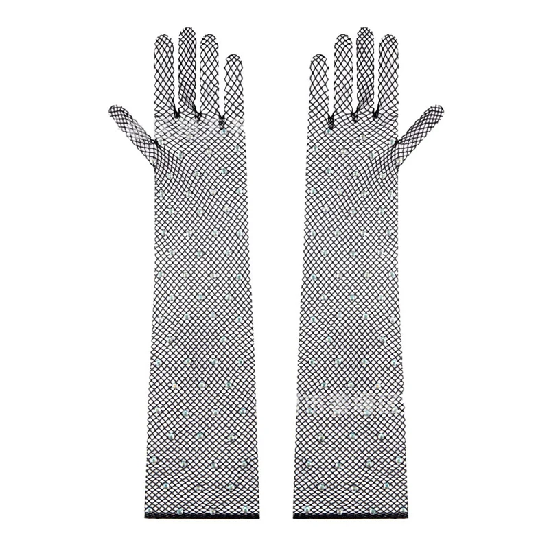 Top Trends: Stretch Rhinestones Mesh Long Gloves Flash Diamond See-through Mesh Full Finger Gloves Dancer Singer Nightclub Stage Accessories Shoppable Styles - Image 4