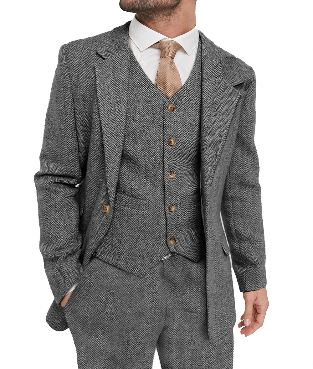 Top Trends: Mens Suit Grey 3 Piece Suit Hight Quality Wool Tweed Wedding Groomsmen Shawl Lapel Tuxedos Slim Fit Blazer+ Pants+ vest Shoppable Styles