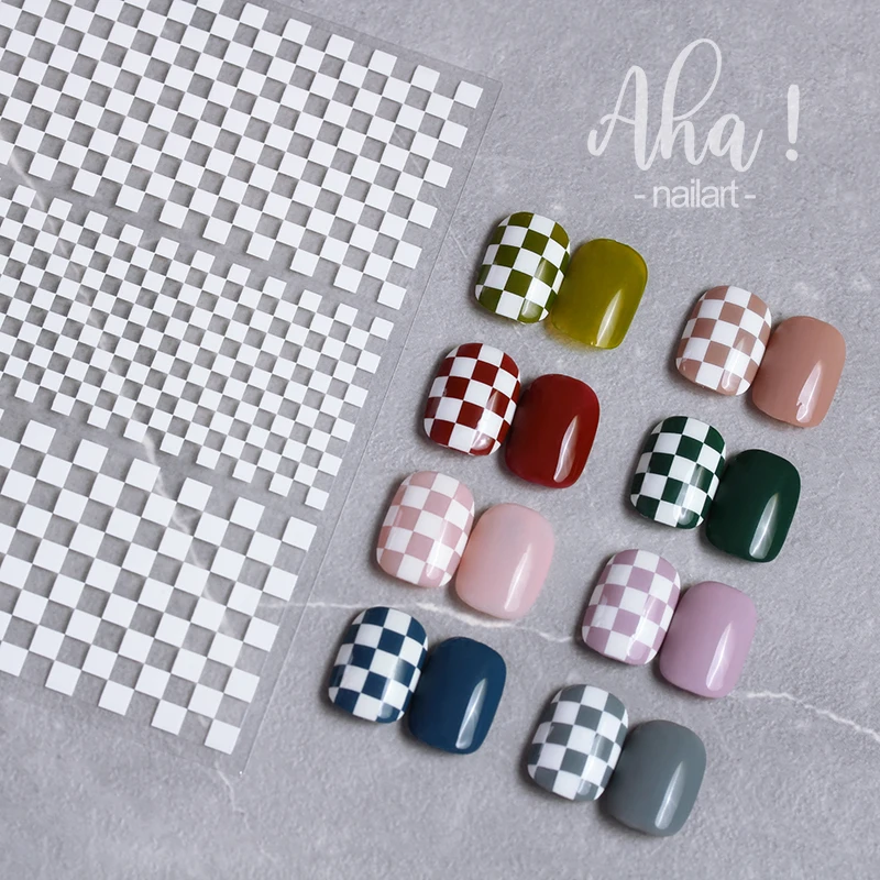 Top Trends: 1Sheet Checkerboard Grid Nail Art 3D Stickers Nail Decals For Nails Houndstooth Manicure 2021 New Design Sliders DIY Accessories Shoppable Styles