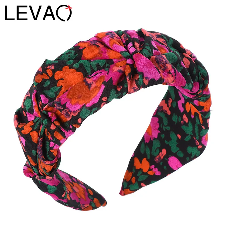 Top Trends: LEVAO Flower Print Headband Bezel Turban Scrunchies For Women Hairband Girls Hair Accessories Head Hoop Hair Jewelry Rubber Band Shoppable Styles