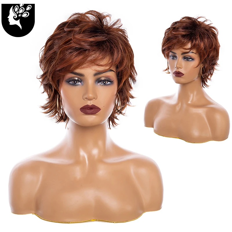 Top Trends: Ombre Brown Synthetic Wigs With Bangs For White Women Short Red Grey Wave Cosplay Hair Wig Dark Root Daily Use Yourbeauty Shoppable Styles