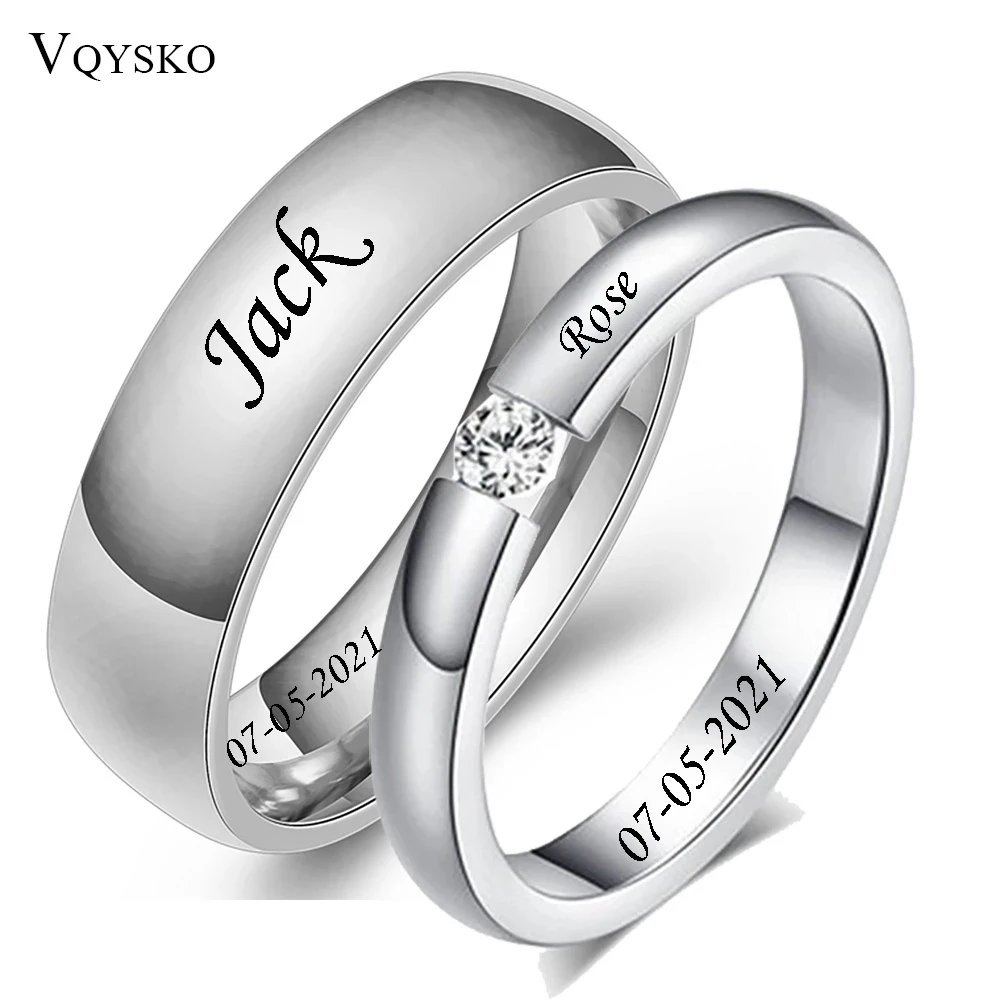 Top Trends: Custom Stainless Steel Wedding Couple Rings For Women Men Engagement Bands CZ Stone Puzzle Solitaire Party Ring Jewelry Gift Shoppable Styles