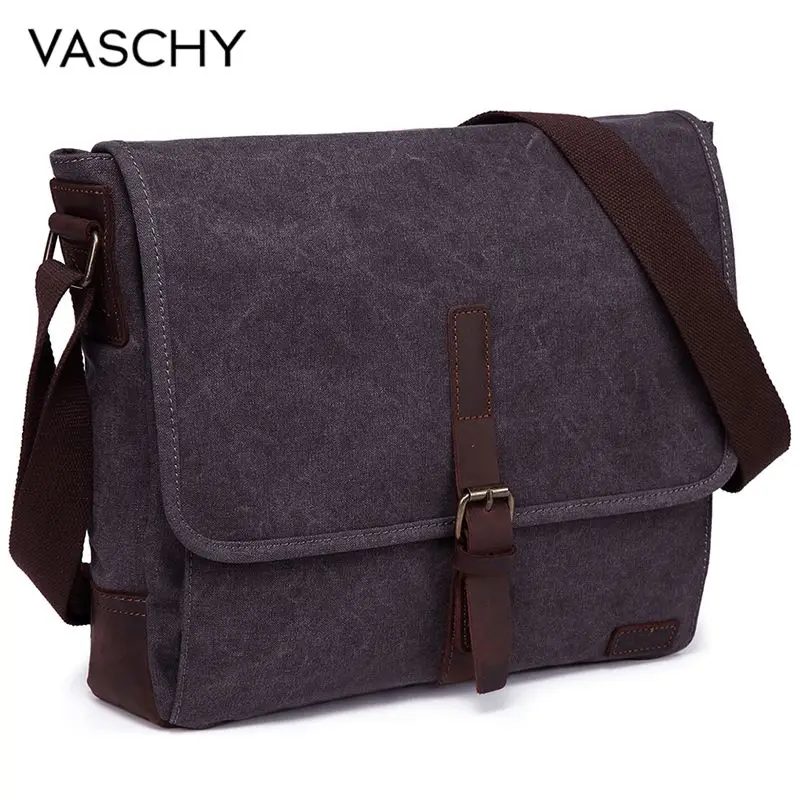 Top Trends: VASCHY Vintage Small Messenger Bag For Men Leather Canvas Men's Crossbody Shoulder Bag For IPad Water Resistant Bag Top Brand Shoppable Styles