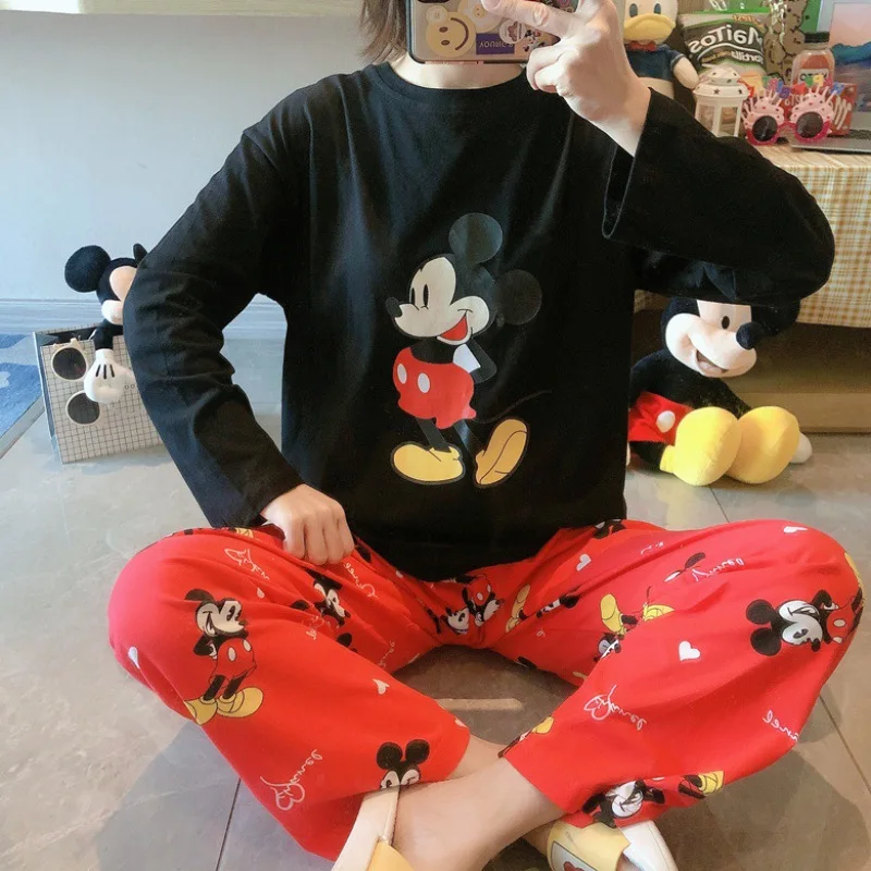 Top Trends: Mickey Pajamas Women Autumn Long-Sleeved Trousers Two-Piece Pajamas Outer Wear Girls New Home Service Suits Shoppable Styles