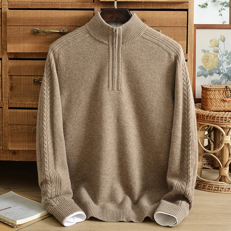 Top Trends: Middle-aged Men's Thick 100% Pure Cashmere Sweater Winter Stand-up Collar Zipper Half High Collar Loose Warm Knit Leisure Shoppable Styles