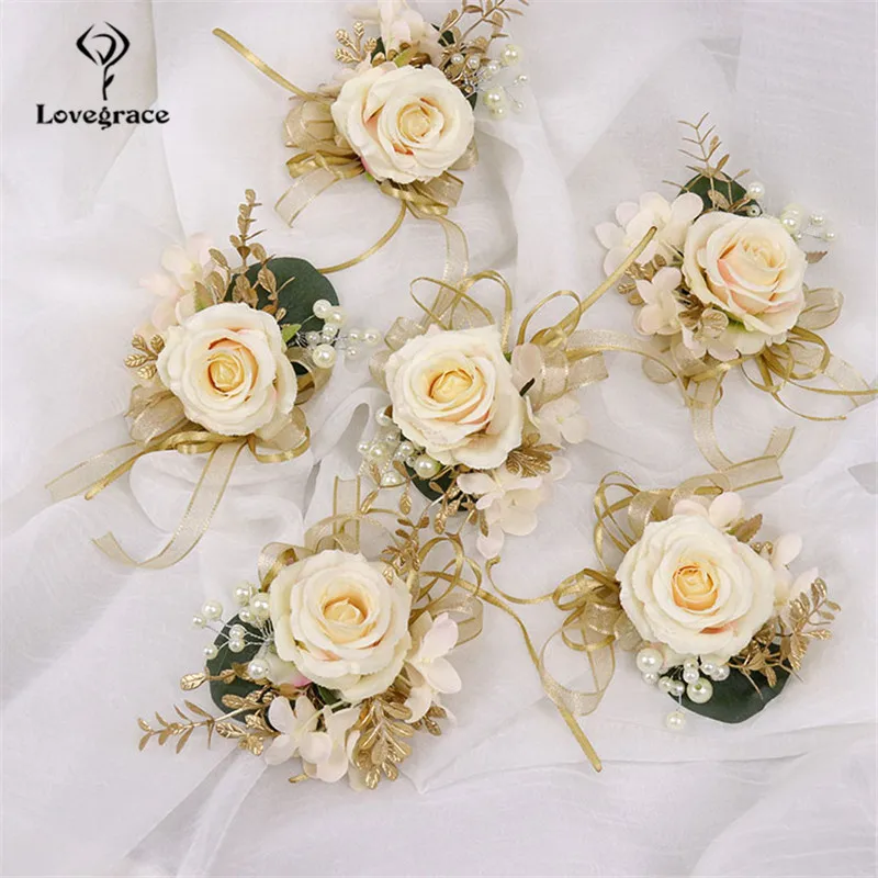 Top Trends: Silk Roses Boutonniere Wedding Buttonhole Lace Pearl Corsage Bracelet Bridesmaids Groom Boutonniere Flowers Marriage Accessories Shoppable Styles