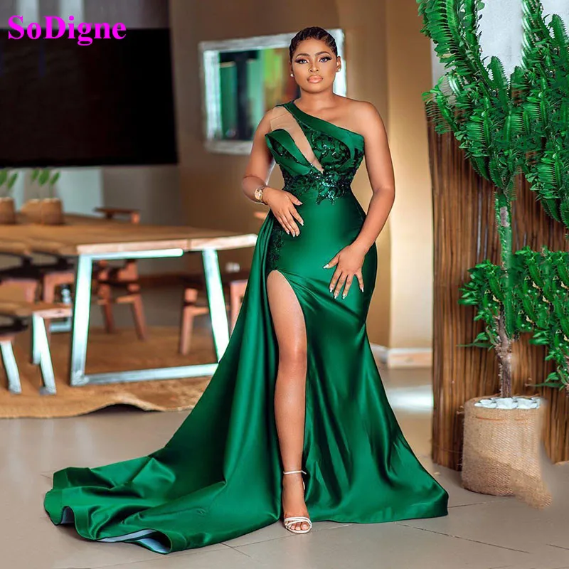 Top Trends: SoDigne Plus Size Evening Dresses One Shoulder High Side Split Sequins Mermaid Prom Dress Satin Formal Gown Custom Made Shoppable Styles