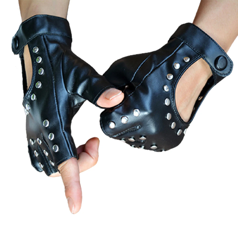 Top Trends: Women Punk Fingerless Dance Gloves With Studs Black PU Leather Rivets Cosplay Performance Dance Gloves Comfortable Sexy Cool Shoppable Styles