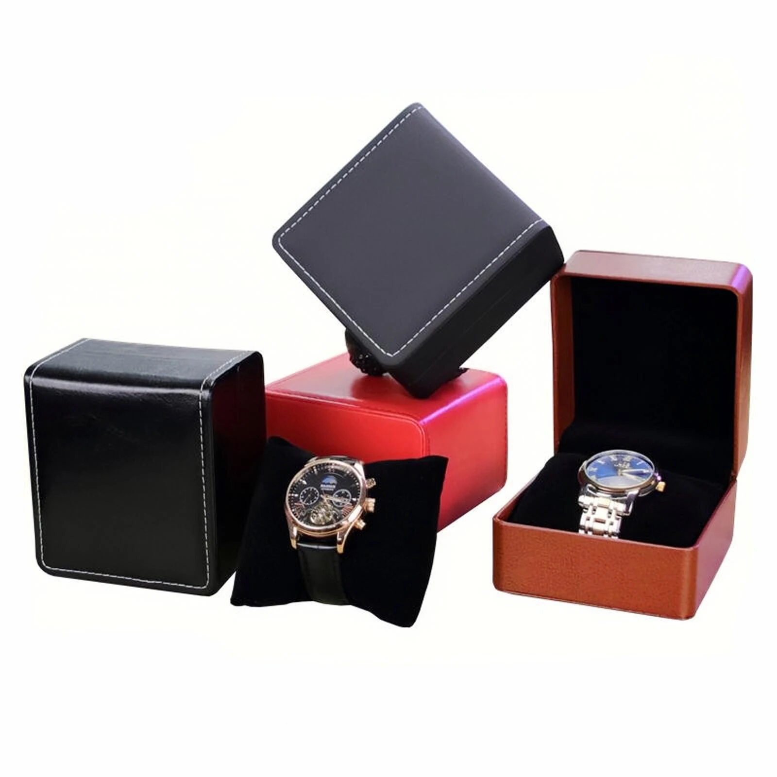 Top Trends: Luxury Pu Leather Watch Packaging Box Case Display Holder Black Bracelet Jewelry Storage Organizer For Woman Man Gift Wholesale Shoppable Styles