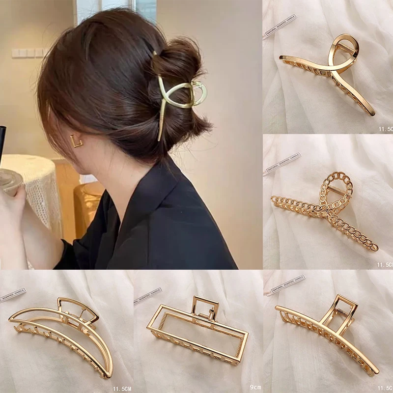 Top Trends: Fashion Metal Hair Claw For Women Gold Silver Color Cross Crab Hair Clip Korean Elegant Geometric Hairpin Girl Hair Accessories Shoppable Styles