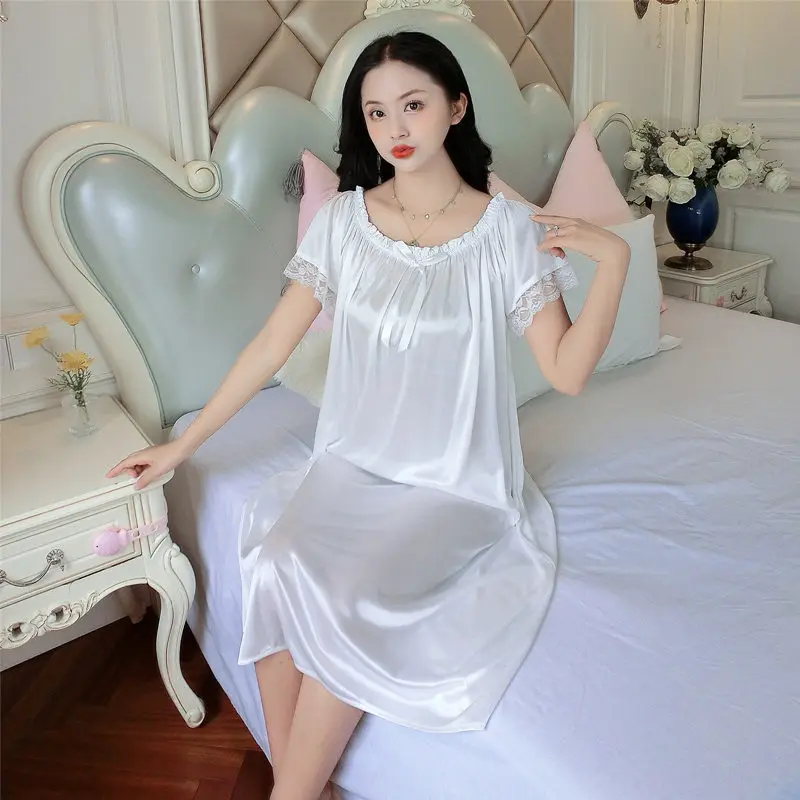 Top Trends: Silk Night Shirts Sleepwear Women Nightdress Lounge Sleep Ladies Nightgown Sexy Nightwear White Home Sleep Loungewear Loose Soft Shoppable Styles