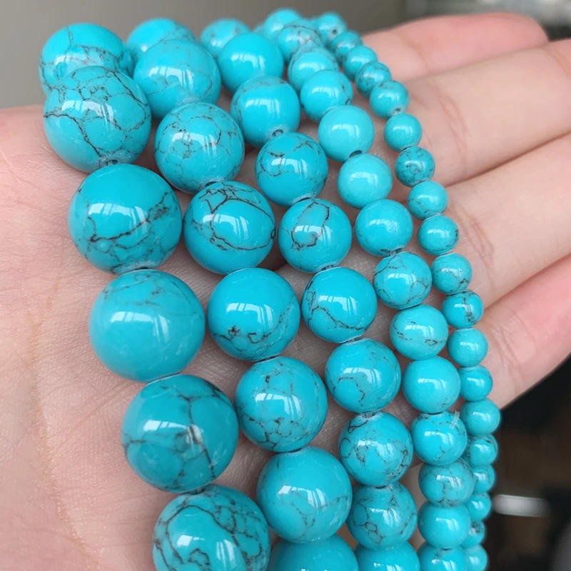 Top Trends: Natural Blue Howlite Turquoises Stone Round Loose Beads For Diy Bracelet Accessories Jewelry Making 15'' Strands 4 / 6 / 8 / 10 / 12mm Shoppable Styles