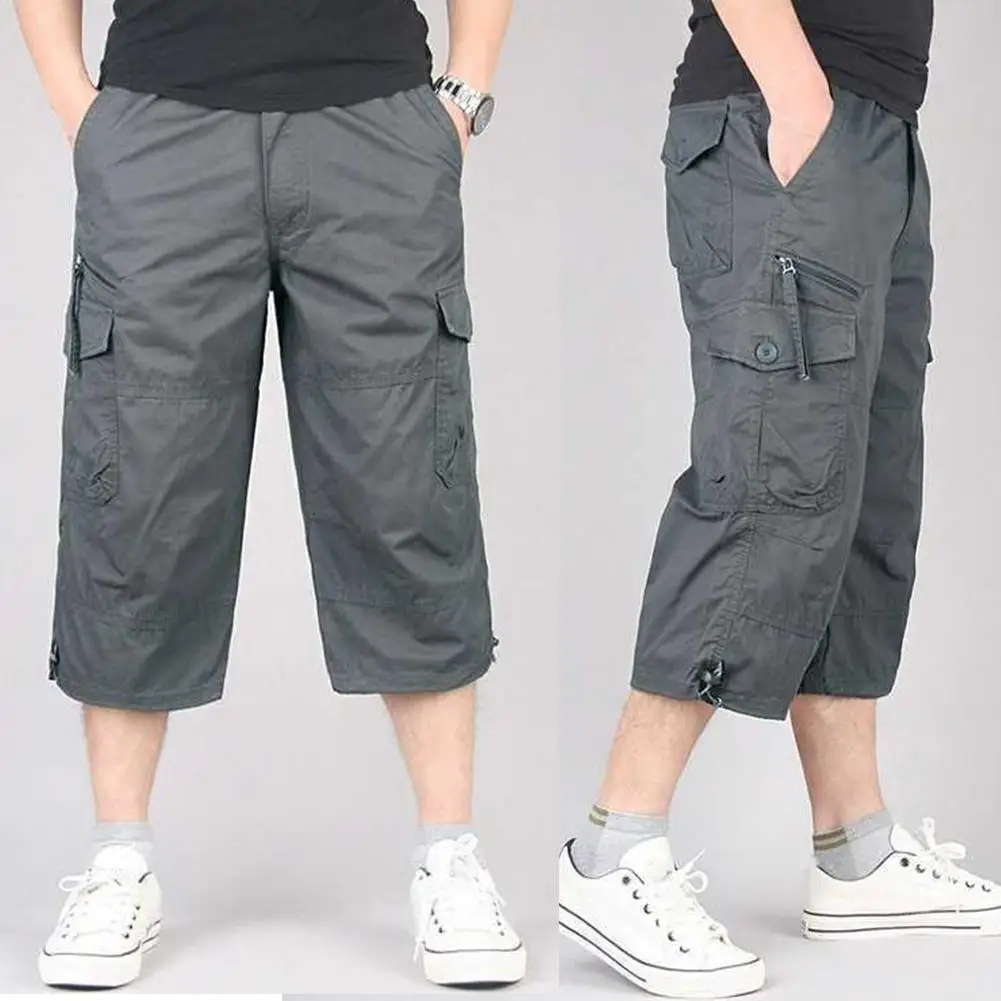 Top Trends: Summer Men&#039;s Casual Cotton Cargo Shorts Overalls Long Length Multi Pocket Hot Breeches Military Capri Pants Male Cropped Pants Shoppable Styles