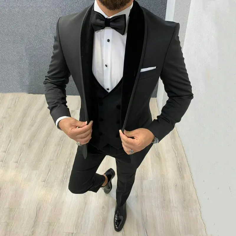 Top Trends: Custom Made Black Men Suits Men Wedding Suits For ManTuxedos Groom Peaked Lapel Velvet Vest Coat Pants Terno Blazer Masculino Shoppable Styles - Image 3