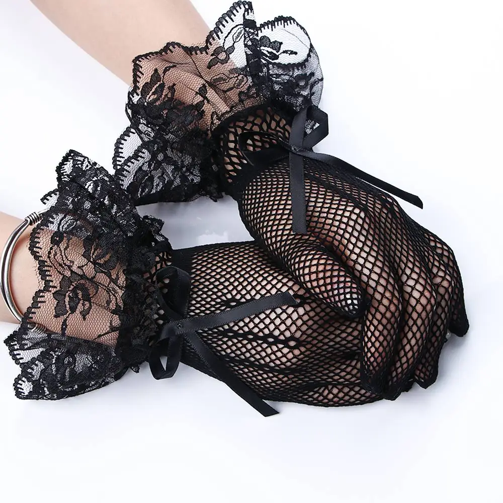 Top Trends: Ladies Elegant Short Lace Gloves New Sheer Fishn Net Black White Prom Party Gloves Female's Fashionable Soild Color Mittens Shoppable Styles