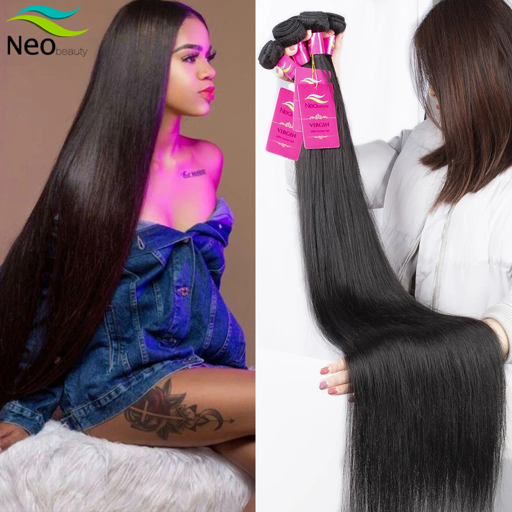 Top Trends: 32 34 Inch Human Hair Bundles 1 / 3 / 4 Piece Hair Extension For Women Brazilian Straight Human Hair Natural Black 12A Hair Shoppable Styles