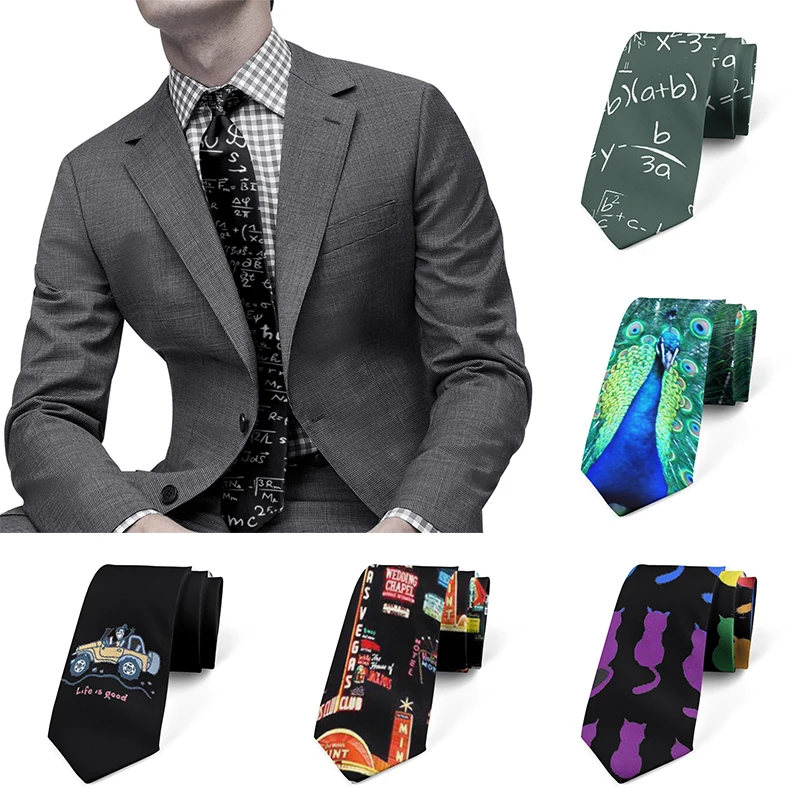 Top Trends: Creative Design Mathematical Symbol Men&#039;s Tie Funny Animal Peacock Print Polyester Business Casual Tie Party Shirt Accessories Shoppable Styles