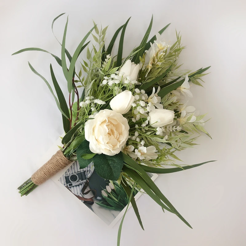 Top Trends: Ivory Poney With Tulip Nature Real Feel Artificial Flower Hand Hold Bouquet For Bridesmaid Cheap Ramo Novia Boda Para Lanzar Shoppable Styles - Image 3