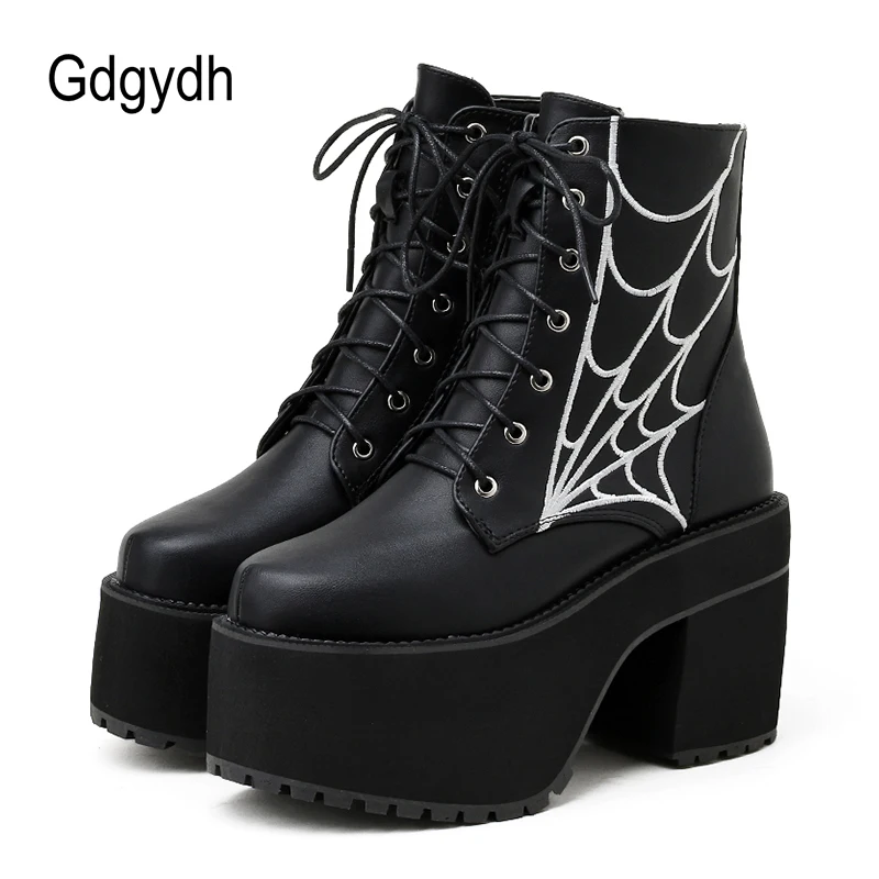 Top Trends: Gdgydh Fashion Cobweb Gothic Boots Women Vampire Knight Cosplay Shoes For 90s Girls High Chunk Heel Forest Aesthetic Shoes Woman Shoppable Styles