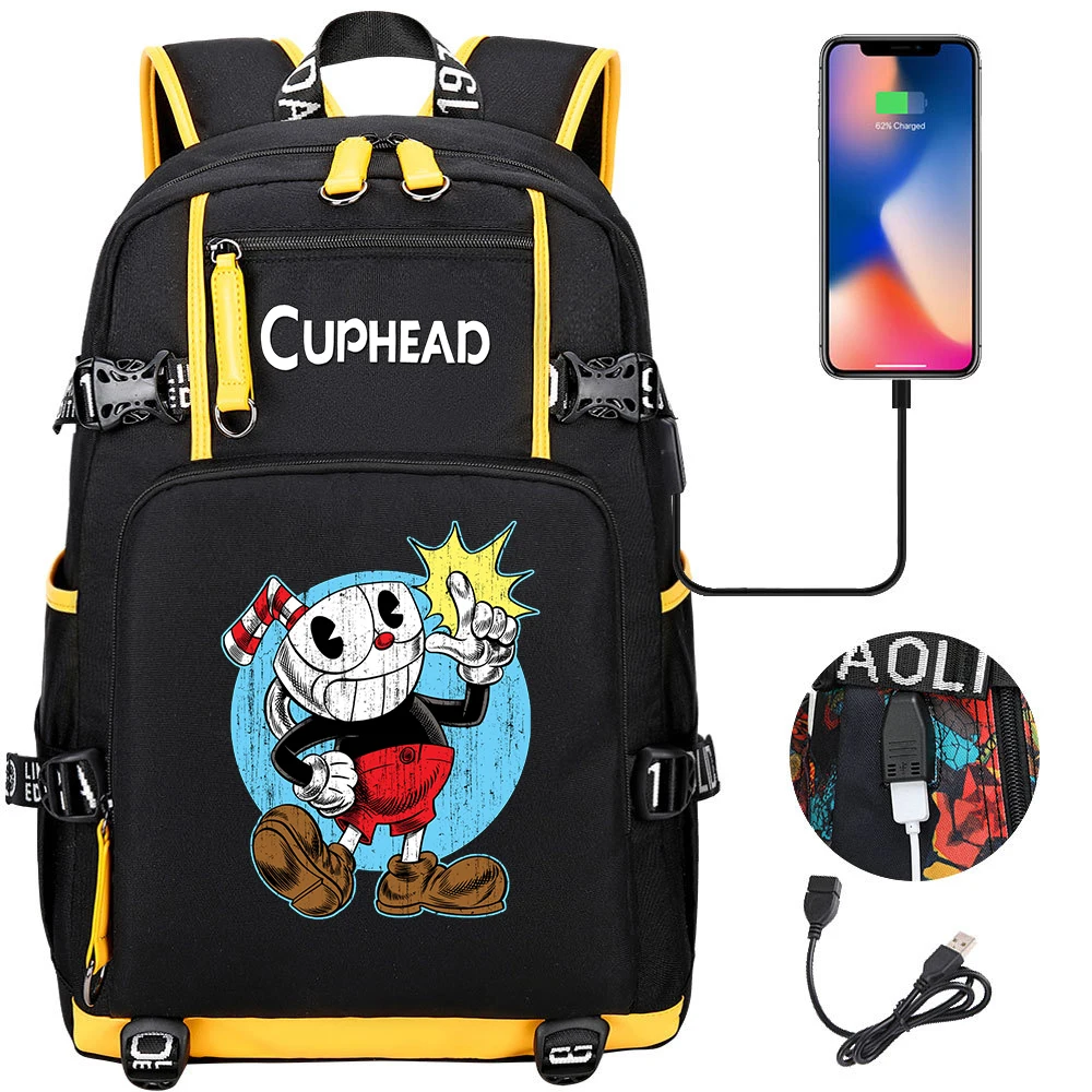 Top Trends: Cuphead Game Mugman Backpack Girls Boys Schoolbag Large Capacity Laptop Bag Waterproof Multifunction USB Charging Backpack Shoppable Styles