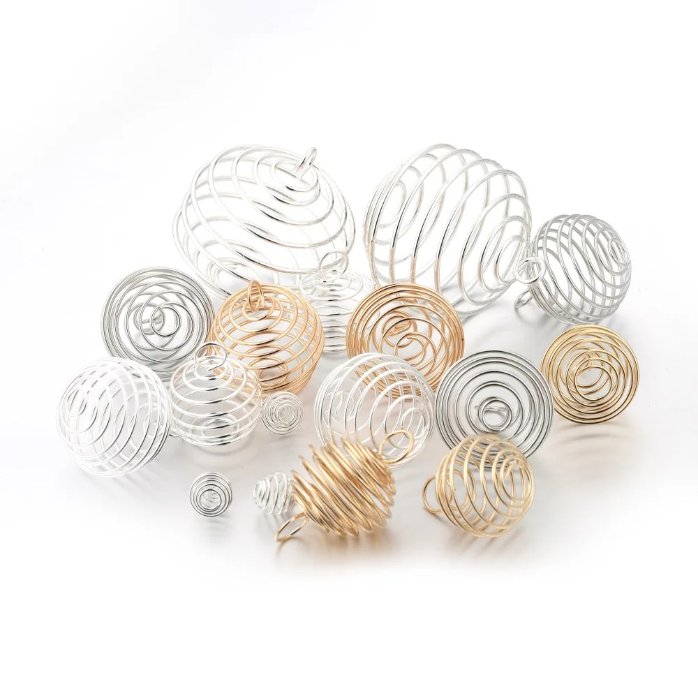 Top Trends: 5-30Pcs / lot 9-35mm Metal Spiral Beads Cages Pendants Hollow Bead Caps For DIY Charms Jewelry Making Supplies Accessories Shoppable Styles